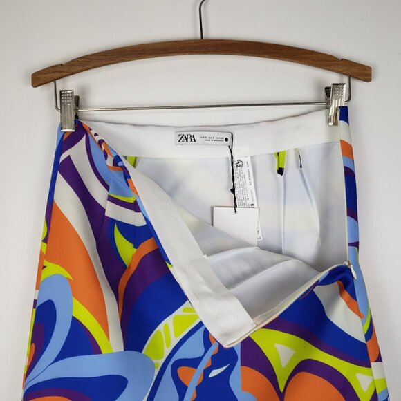 Zara NWT Mini Skirt Bold Bright Trippy Mod Retro Pucci Style Womens Size Small - Picture 3 of 6